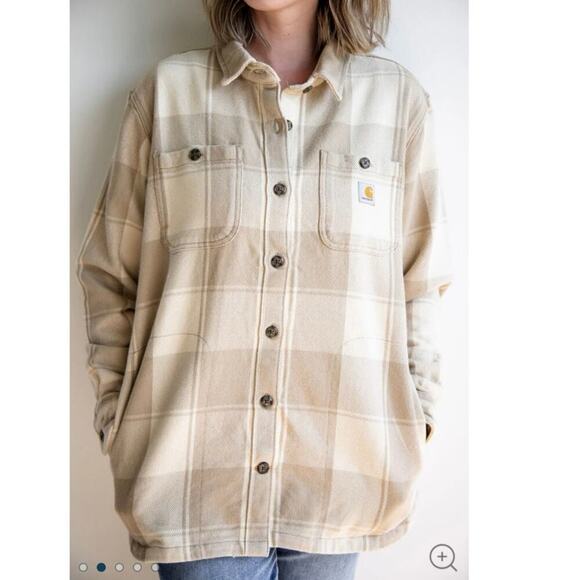 NWT Carhartt Loose Fit Oversized Twill Shirt Jacket Shacket Oat Milk Size XS - Picture 2 of 3